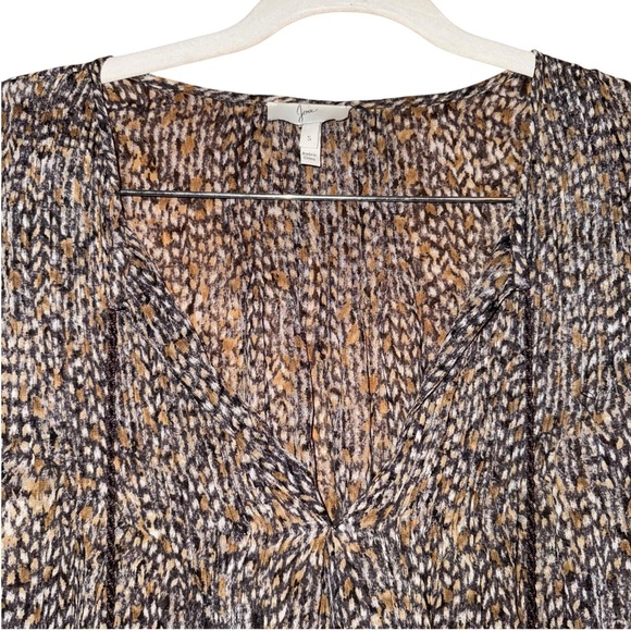 JOIE Brown Gold Dot Tassel Tribal Flowy Light Top Shirt 100% Silk Size Small - Picture 3 of 15